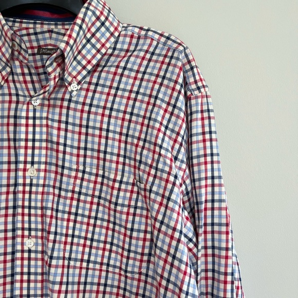J. McLaughlin Men’s Red and Blue Plaid Button Down Dress Shirt, size M - Picture 4 of 7